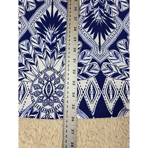 MSK Womens Blue White Geometric Medallion Cold Shoulder Shift Dress Large L - Picture 7 of 11